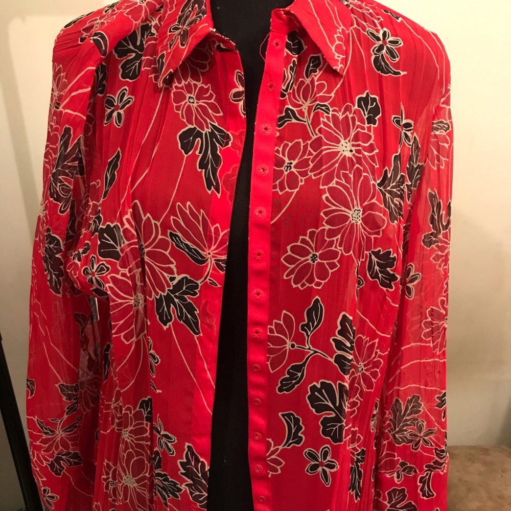 INC RED SNAP CLOSURE BLOUSE